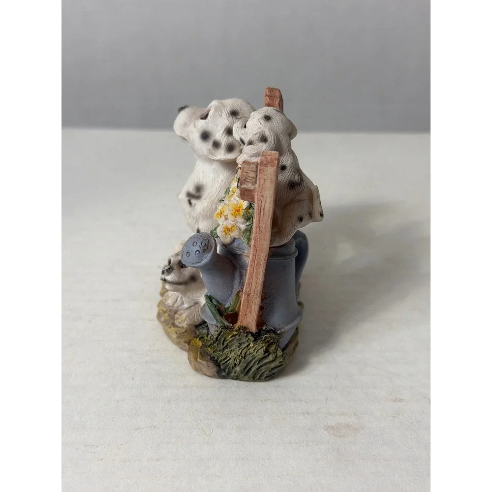 Vintage Dalmatian Puppies Garden Fence Watering Can Resin Figurine Decor